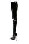 Patent Pointed Toe Thigh High Stiletto Boots - Black