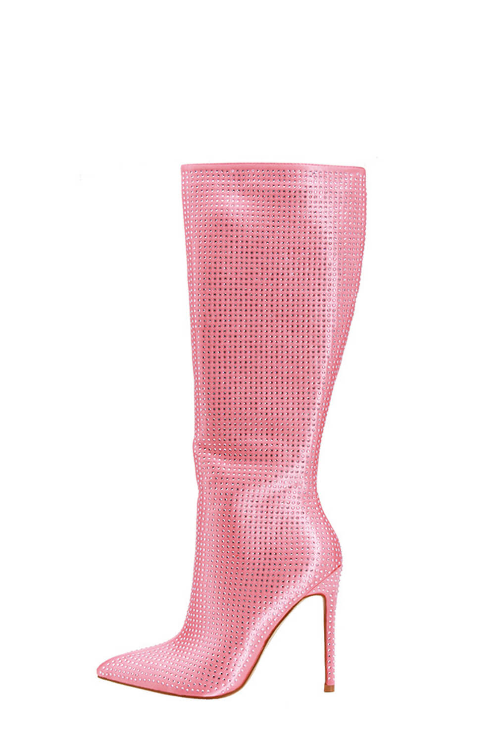 Glitter Knee High Pointed Toe Stiletto Heeled Boots - Pink