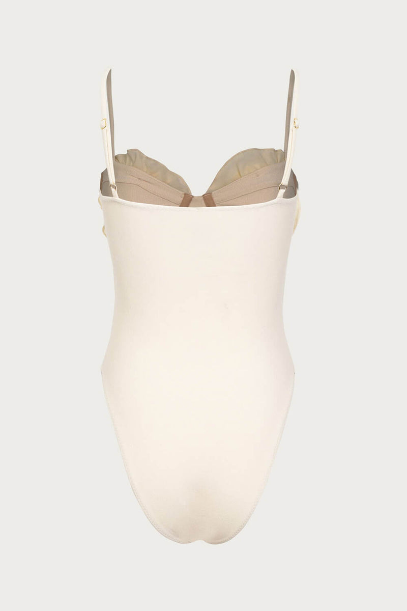 Sculptural rose bustier swimsuit in cream main image 1