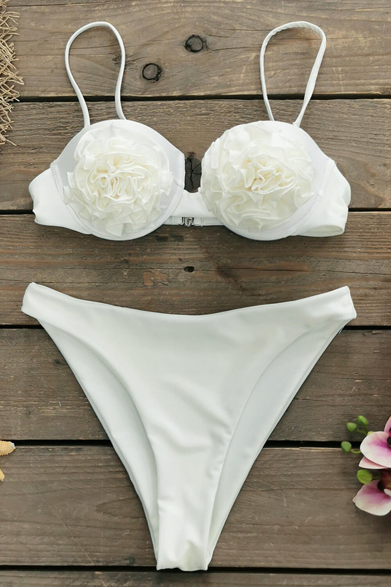 3D Flower Bustier Underwire Bikini Set - White