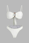 Ribbed Bandeau Tie Back Bikini Set With Tortoise Shell O-Ring Detail - White