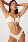 Textured Adjustable Tie Front Bikini Set - White