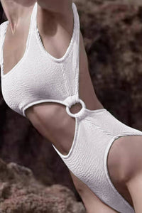 White Crinkle Cut-Out One Piece Swimsuit
