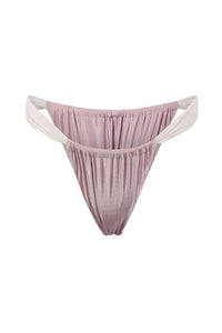 Color Block Ruched V Front Bikini Set - Lilac & White
