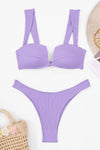 Ribbed V Front High-Leg Bikini Set - Lilac