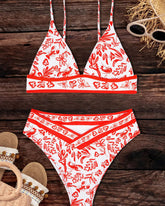 Orange Floral Print Triangle High Waisted Bikini Set main image 0