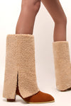 Point Toe Faux Shearling Foldover Mid-Calf Boots