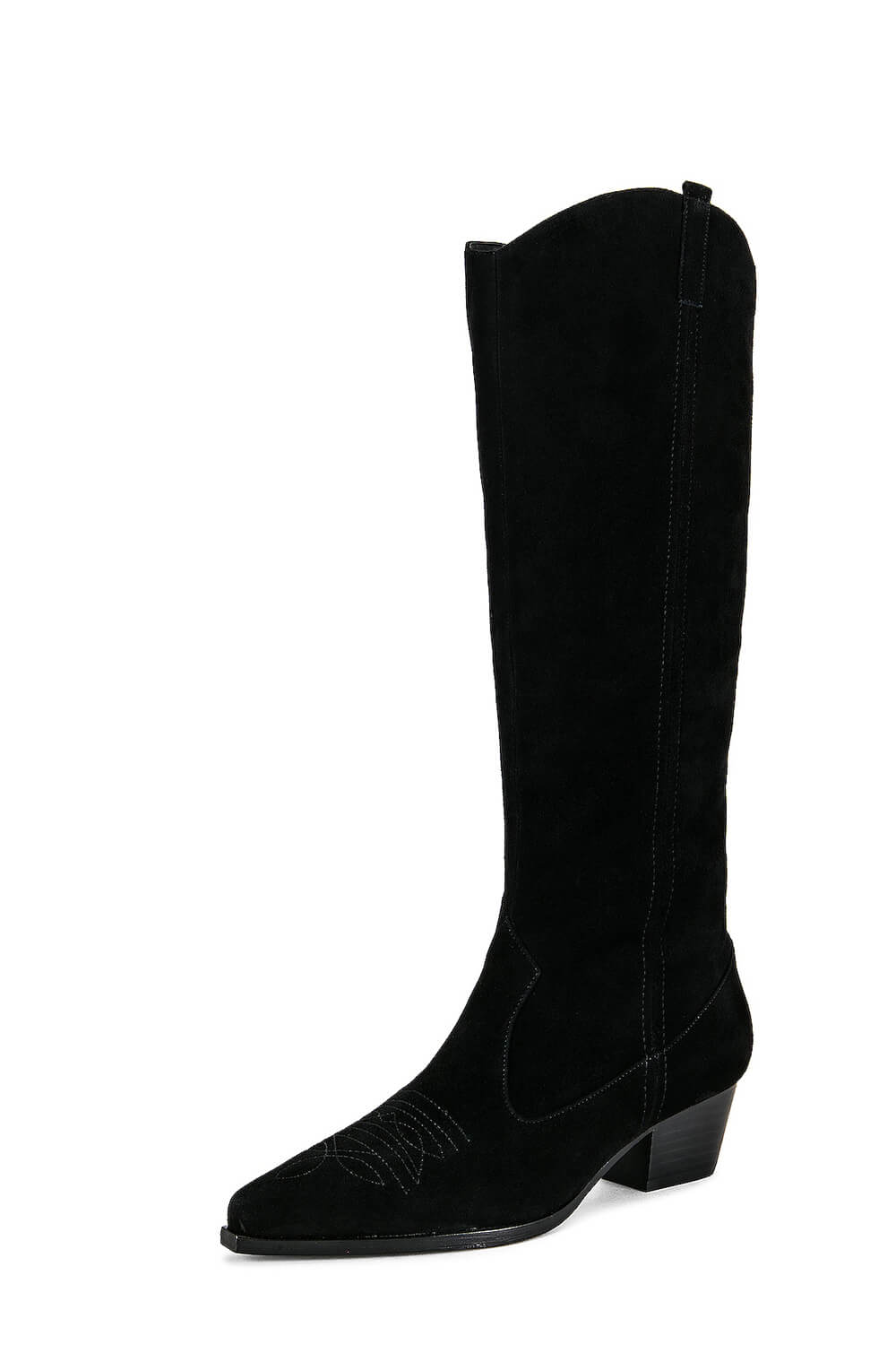 Suede Pointed Toe Western Cowboy Knee High Boots - Black
