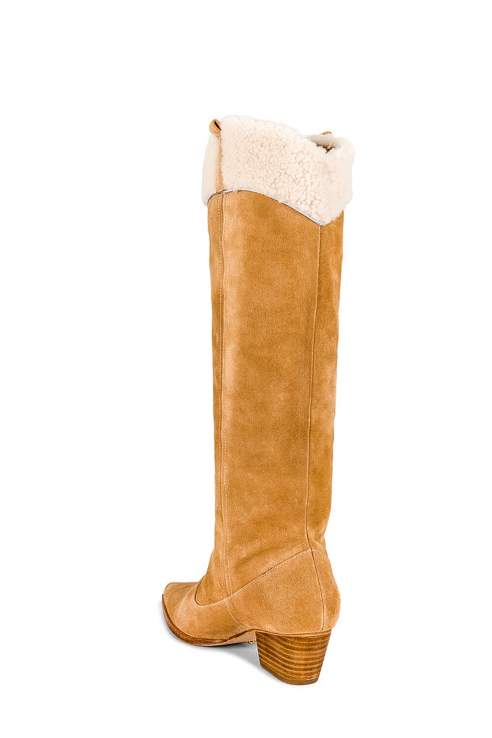 Suede Pointed Toe Western Cowboy Knee High Boots With Faux Fur Trim - Gold