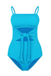 Crinkle Cut-Out Tie Front One Piece Swimsuit - Light Blue