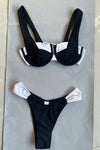 Black & White Colorblock Underwire Ruched Bikini Set