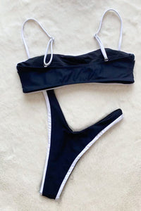 Contrast Trim Cami High-Leg Bikini Set - Black & White