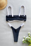Black & White Colorblock Sporty High-Leg Ruched Bikini Set