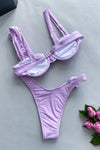 Rosette Shoulder Strap Underwire High-Cut Bikini Set - Lilac