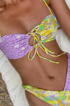 Leopard Daisy Print Tie Front Bandeau Bikini Set