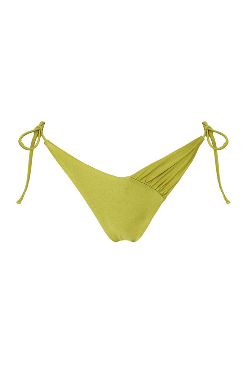 Triangle Halter Strappy Wrap Around Tie Side Ruched Bikini Set - Avocado