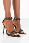 Faux Leather 'Bubble' Straps Square Toe Stiletto Heels - Black