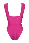 Plunge Ruched High-Leg One Piece Swimsuit - Hot Pink
