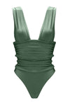 Plunge Ruched High-Leg One Piece Swimsuit - Militarygreen