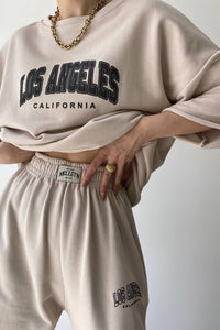 Los Angeles Round Neck Cropped Raw Hem T-Shirt  Track Suit
