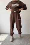 Los Angeles Round Neck Cropped Raw Hem T-Shirt  Track Suit