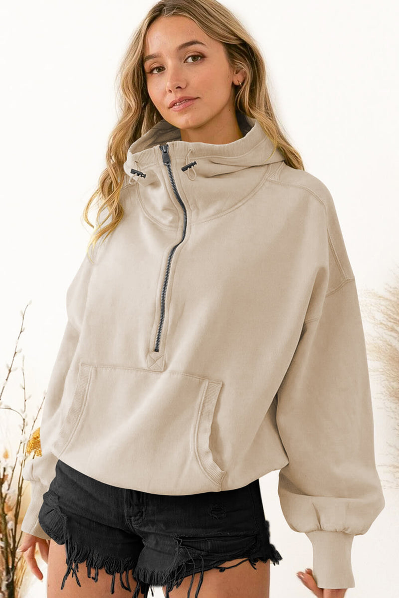 Oversized Half-Zip Hoodie With Toggle Detail