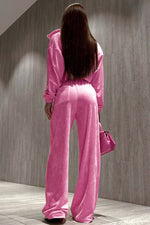 Velour Zip Through Hoodie And Relaxed Track Pants Set