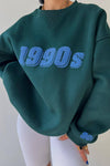 1990S Print Oversize Pullover Unisex Sweatshirt - Orchid/Black/Lightseagreen/Cadetblue/Darkgreen