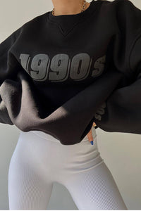 1990S Print Oversize Pullover Unisex Sweatshirt - Orchid/Black/Lightseagreen/Cadetblue/Darkgreen