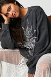 Heart Printed Scoop Neck Oversized Pullover