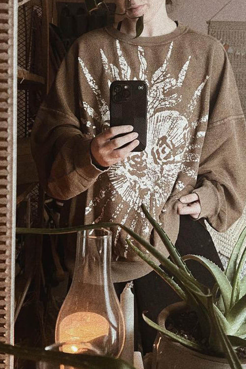 Heart Printed Scoop Neck Oversized Pullover