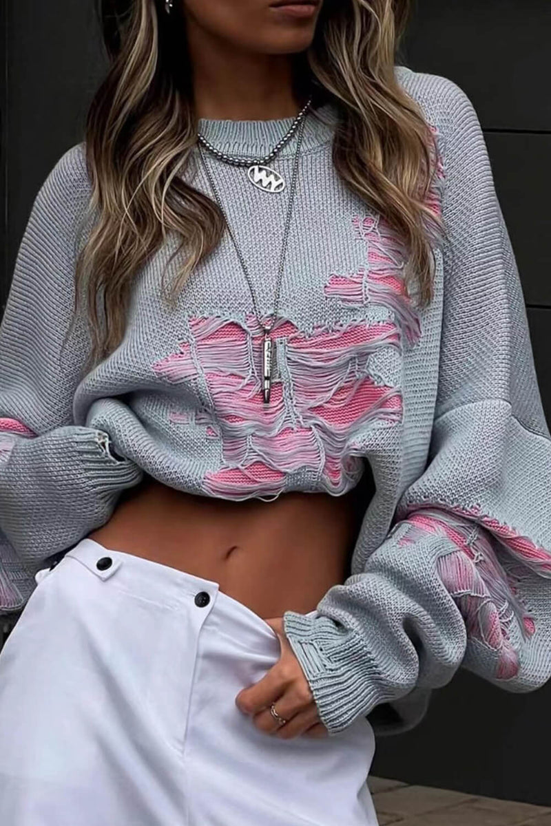 Layered Ripped Sweater Knitted Distressed Jumper