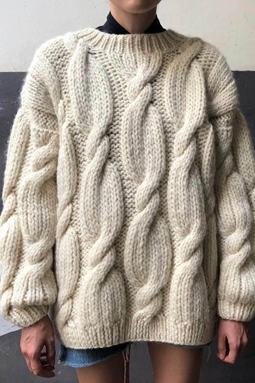 Crew Neck Cable Knit Jumper Sweater