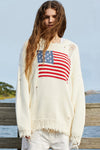 American Flag Crewneck Distressed Knitted Jumper Sweater