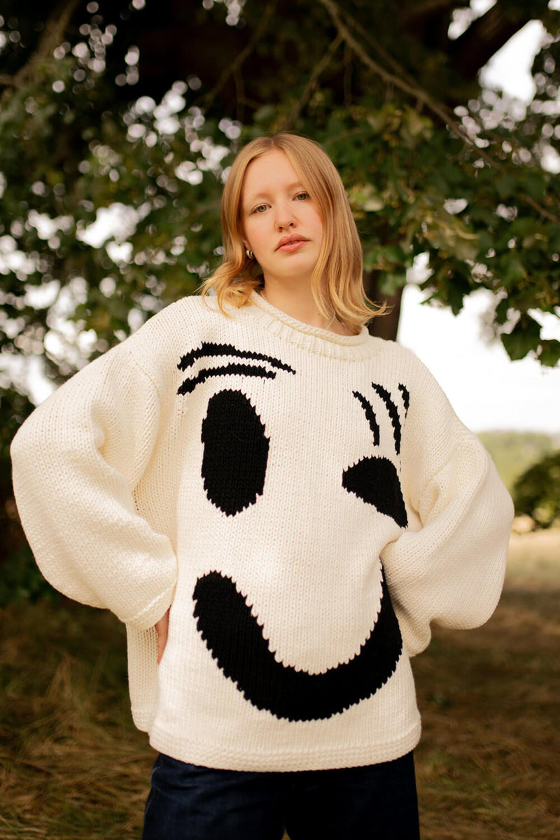 Smiley Face Crew Neck Oversized Knit Jumper