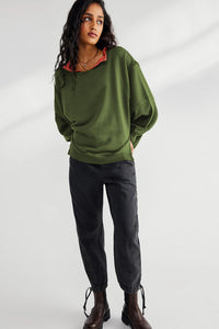 Scoop Neck Exposed Seaming Side-Slit Sweatshirt