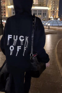 Black Crystal-Embellished 'F*Ck Off' Oversized Pullover Hoodie