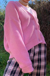 Pink 'Angelic' Button-Up Knit Oversized Cardigan With Volume Sleeves