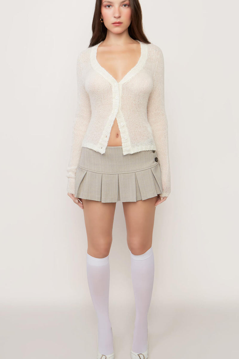 Crewneck Button-Up Mohair Ribbed Cropped Cardigan