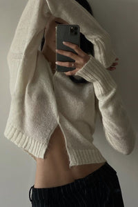 Crewneck Button-Up Mohair Ribbed Cropped Cardigan