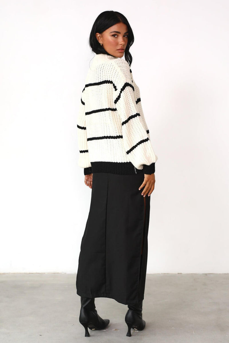 High Neck Stripe Knit Jumper Relaxed Sweater