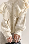 Cream Double Layered Ruffled Cable Knit Sweater