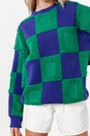 Fuzzy Checkered Boyfriend Pullover Sweater