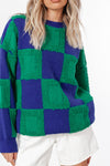 Fuzzy Checkered Boyfriend Pullover Sweater