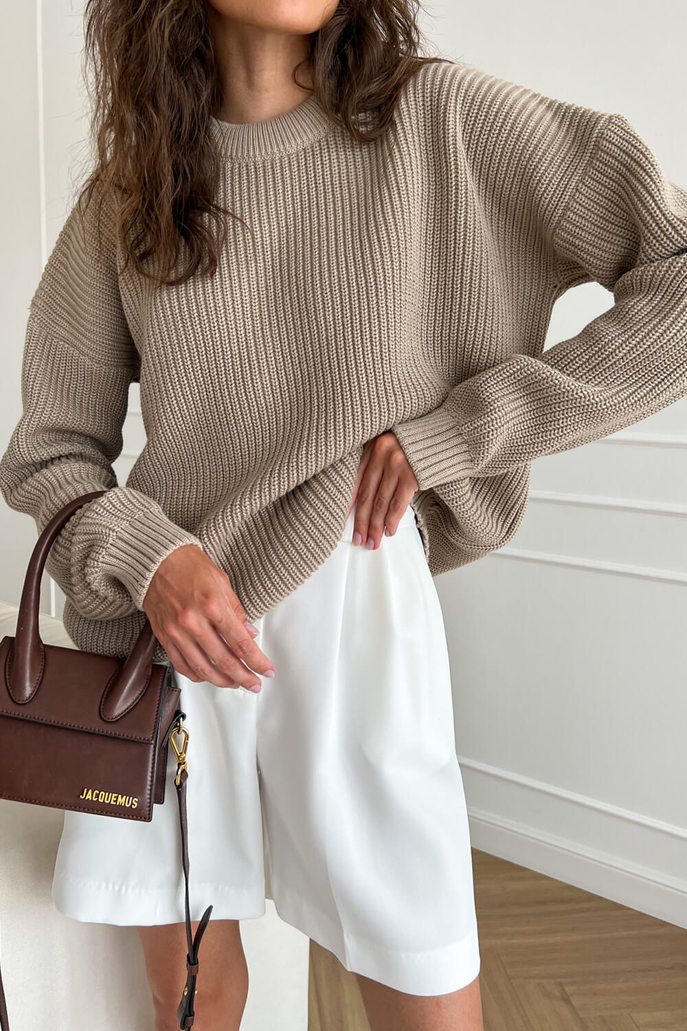 Crew Neck Chunky Ribbed Knit Pullover Sweater