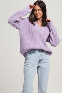 Chunky V Neck Long Sleeve Loose Knit Sweater