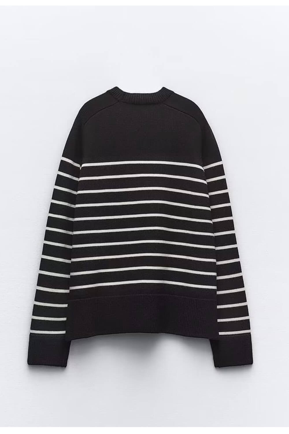 Black And White Striped Round Neck Knit Sweater