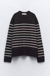 Black And White Striped Round Neck Knit Sweater