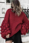 High Neck Balloon Sleeve Chunky Knit Sweater