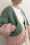 Balloon Sleeve Open Front Pouch-Pocket Chunky Knit Cardigan
